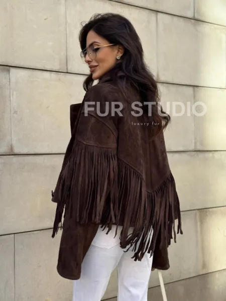 Кожаная куртка с бахромой - фото 7