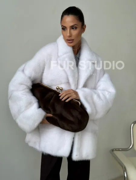 Белый норковый полушубок - фото 4