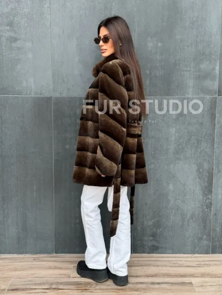 Шуба из кролика с норковым воротником - фото 4