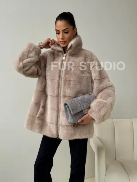 Норковая куртка стойка воротник - фото 6