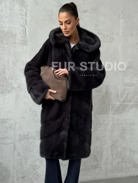 Норковая женская шуба с капюшоном - фото 0