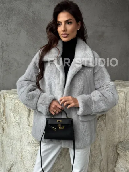 Голубая норковая шуба - фото 3