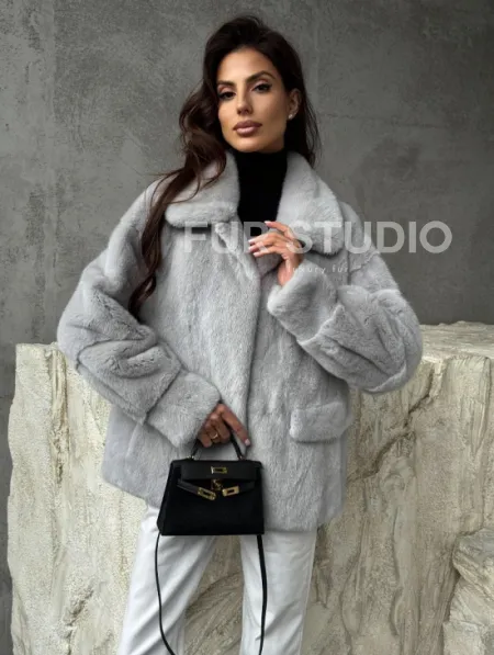 Голубая норковая шуба - фото 5