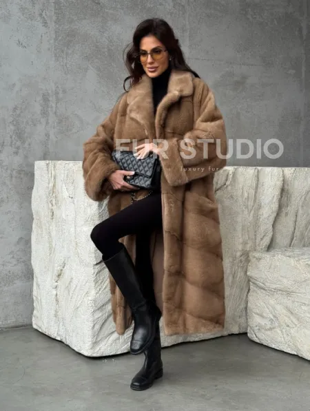 Бежевая норковая шуба oversize - фото 7