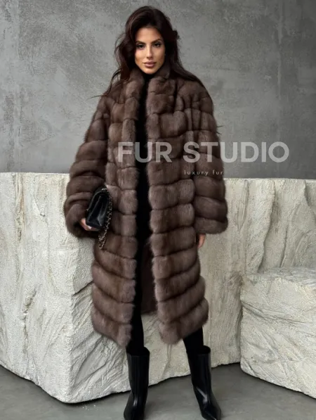 Шуба из куницы V-образный воротник - фото 5