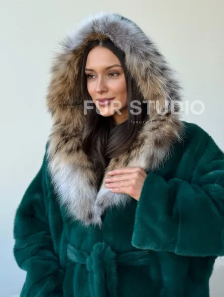 Норковая шуба с капюшоном из рыси - фото 10