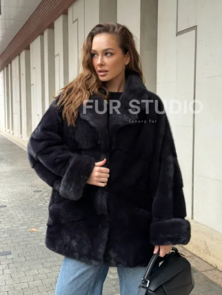 Норковый полушубок - английский воротник - фото 12