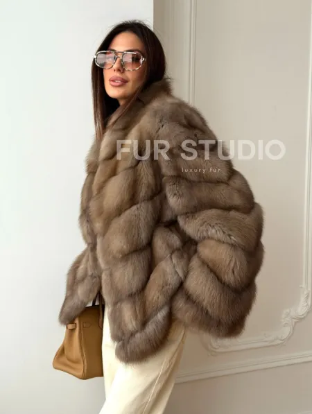 Шуба из меха куницы - рукава косичкой - фото 9