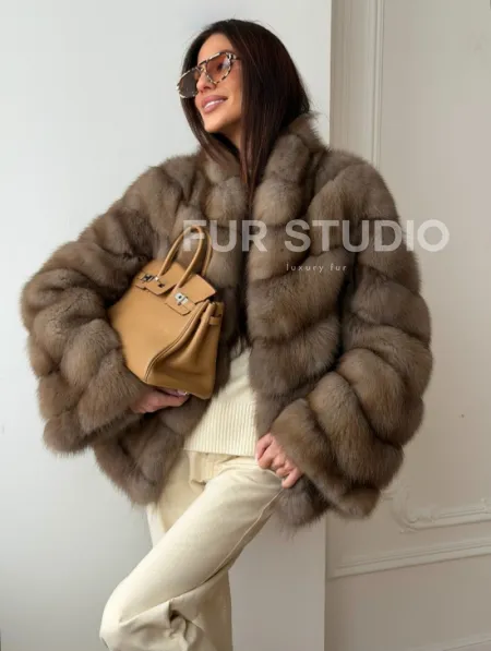 Шуба из меха куницы - рукава косичкой - фото 7
