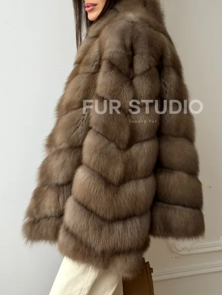 Шуба из меха куницы - рукава косичкой - фото 1