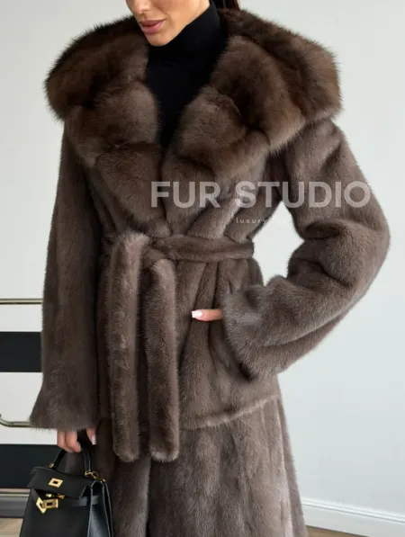 Шуба норковая длинная с капюшоном - фото 3