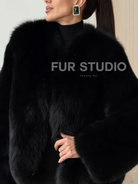 Черная короткая шуба из песца - фото 1