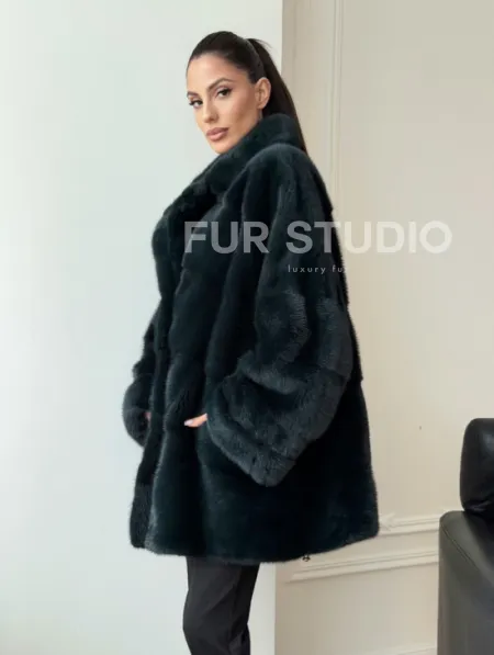 Зеленая норковая шуба - жакет - фото 9