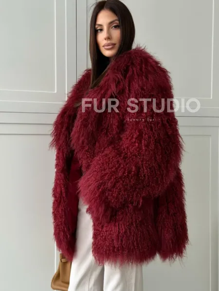 Шуба из ламы PREMIUM - бургунди - фото 4