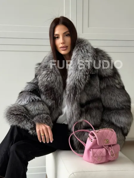 Полушубок из натурального меха чернобурки - фото 12