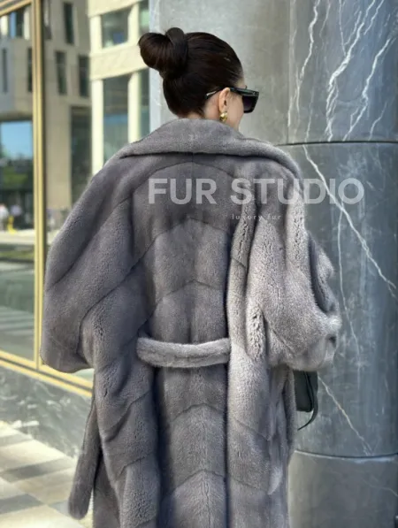 Норковая шуба в цвете сапфир - фото 2