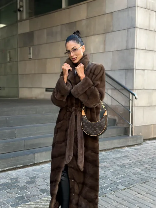 Шуба норковая английский воротник - цвет соболь - фото 5