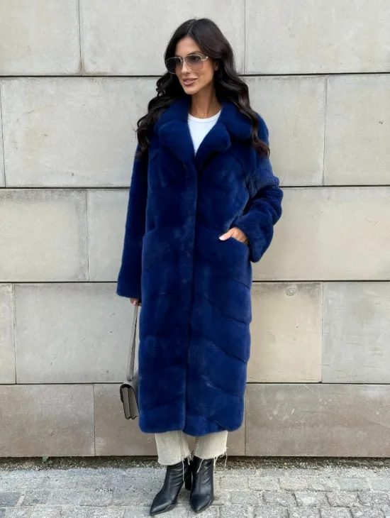 Синяя шуба из аукционного меха норки - английский воротник - фото 6