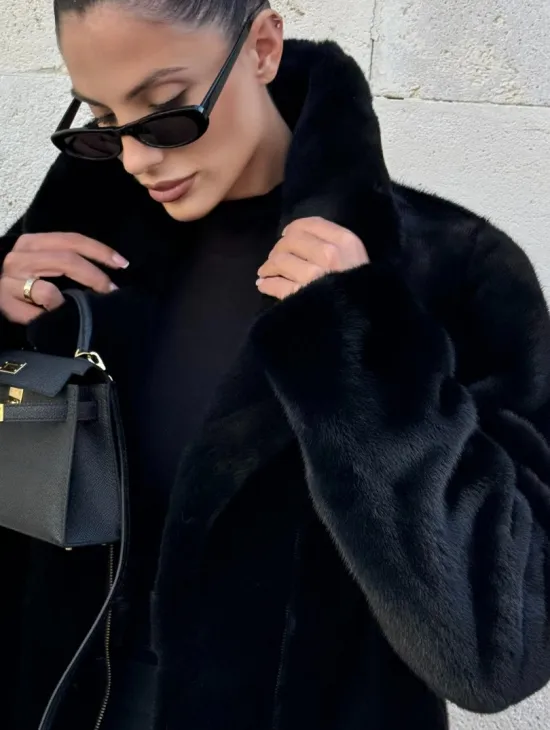 Черная косуха (куртка) из скандинавской норки - фото 1