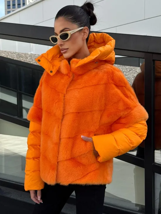 Зимняя куртка-жилет из меха норки цвет Orange - фото 0