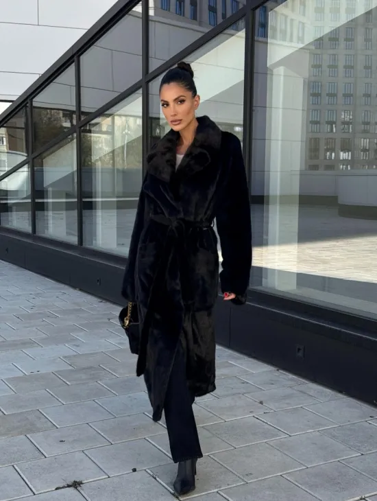 Классическая норковая шуба в финской норке Black с накладными карманами - фото 11