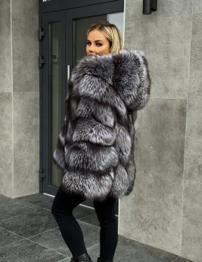 Шуба натуральная из чернобурки с капюшоном - фото 13