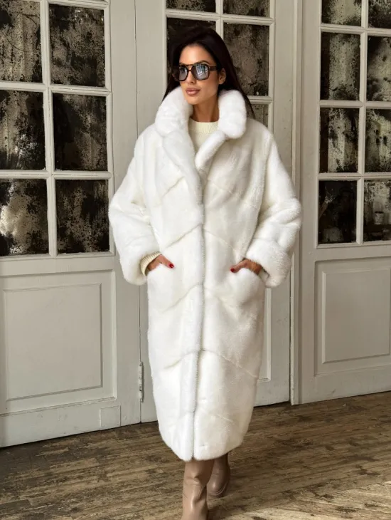 Эксклюзивная белая норковая шуба NAFA LUX английский воротник - фото 8