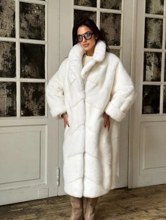 Эксклюзивная белая норковая шуба NAFA LUX английский воротник - фото 10