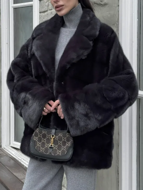 Меховой полушубок - автоледи из натуральной норки с английским воротником - фото 2