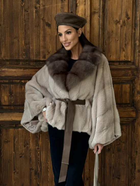 Женское меховое манто из норки  Pastel - 