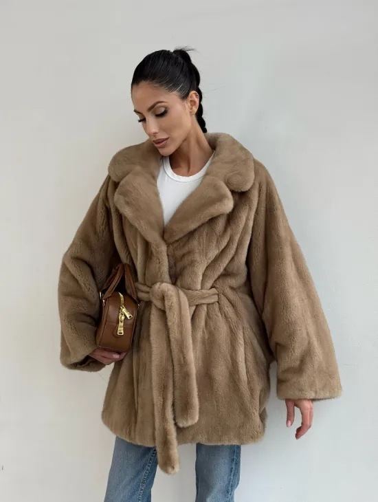 Шуба норковая SAGA FURS летучая мышь в натуральном цвете пастель - фото 10