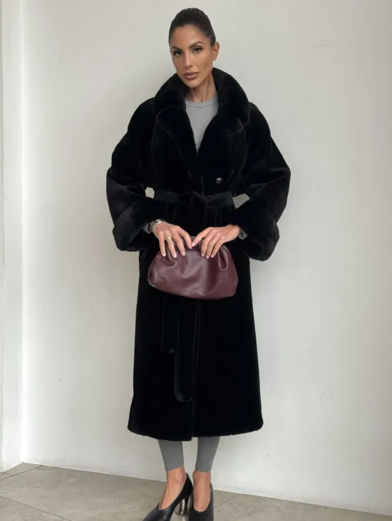 Элитная шуба из меха стриженой черной норки - фото 4