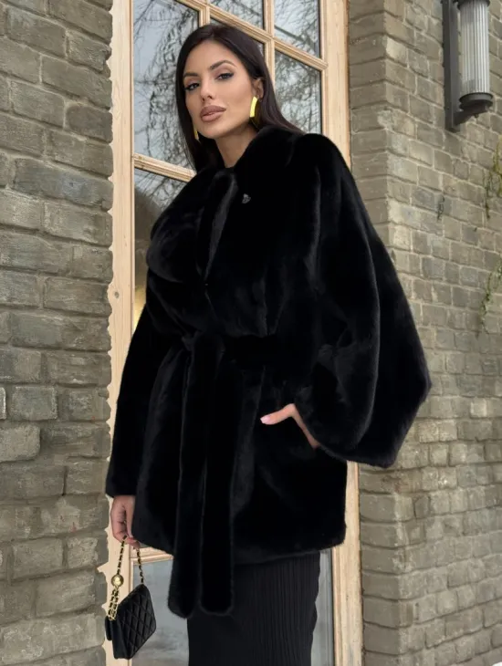 Шуба норковая летучая мышь из аукционной норки - английский воротник - фото 0