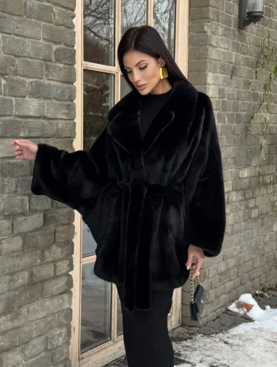 Шуба норковая летучая мышь из аукционной норки - английский воротник - фото 11