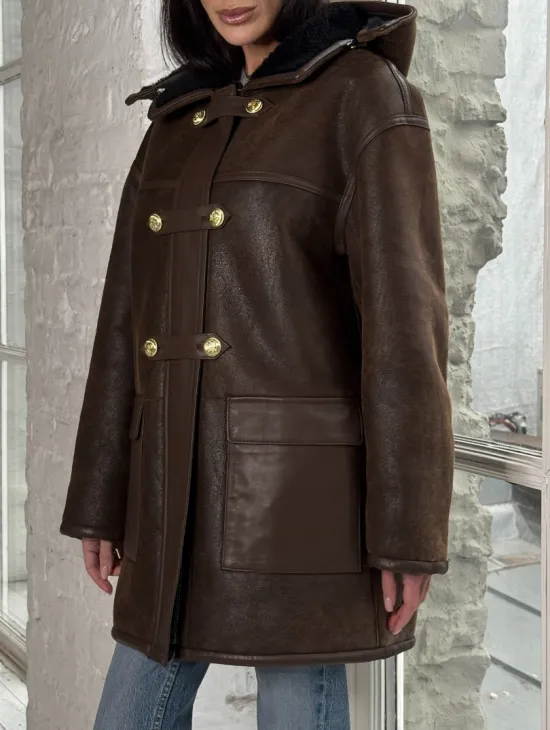 Двухсторонняя дублёнка из овчины с отстегивающимся капюшоном - фото 1