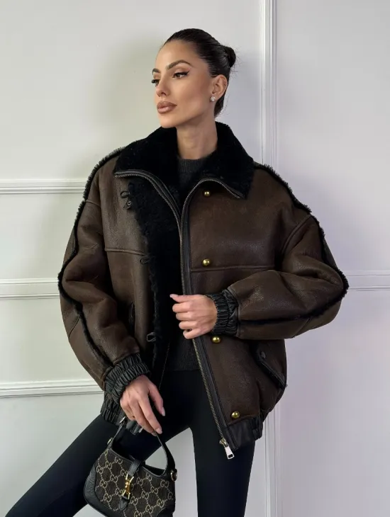 Бомбер - дубленка из натуральной овчины керли 