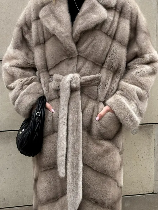 Кимоно - шуба норковая с английским воротником цвет Silver - фото 2