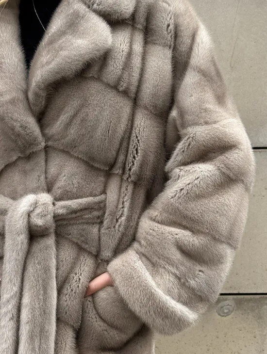 Кимоно - шуба норковая с английским воротником цвет Silver - фото 1