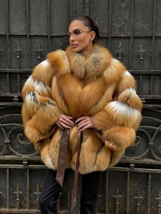 Шуба - пончо из меха рыжей (огненной) лисы - фото 10