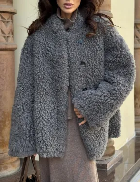 Дубленка серого цвета - двухсторонняя - фото 2