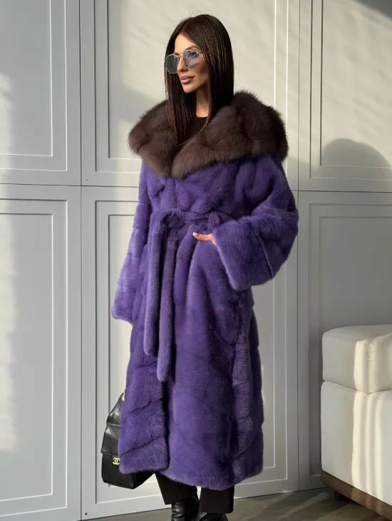 Фиолетовая норковая шуба - фото 0
