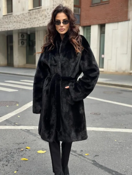 Норковая шуба средняя длина - черная - фото 0