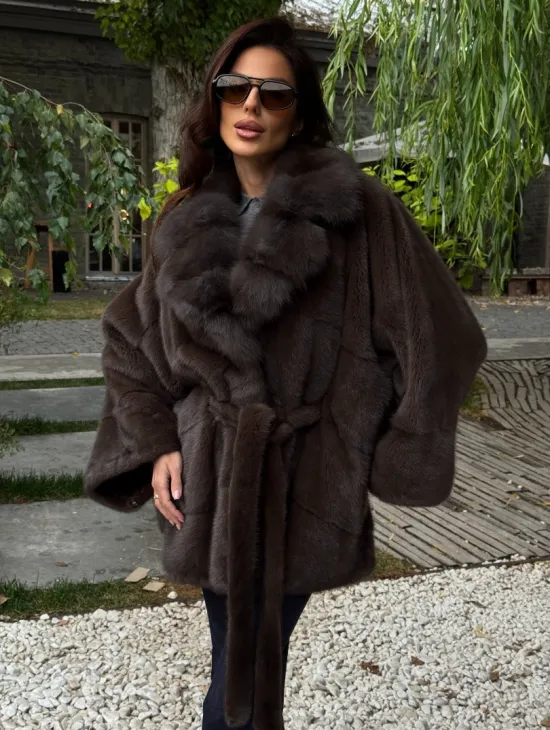 Шуба автоледи норковая - цвет коричневый - фото 5