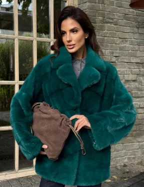Полушубок норковый - цвет изумруд - фото 6