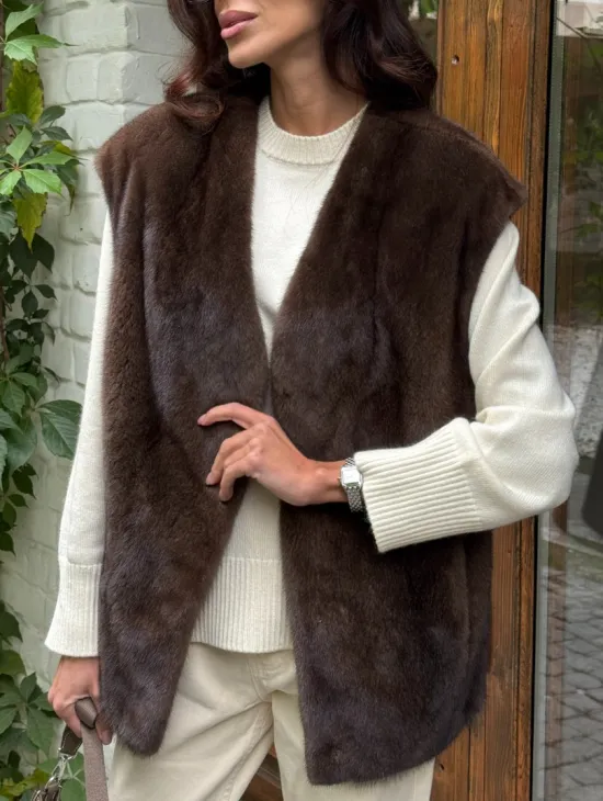 Жилет норковый - цвет коричневый - фото 2