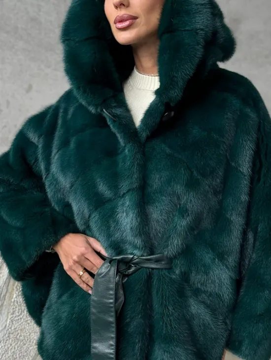 Норковый полушубок с капюшоном - фото 1