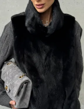 Черная манишка из меха норки - фото 1