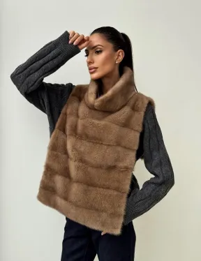 Бежевая норковая манишка - фото 9