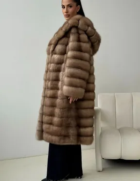 Шуба из куницы с капюшоном кобра - фото 1