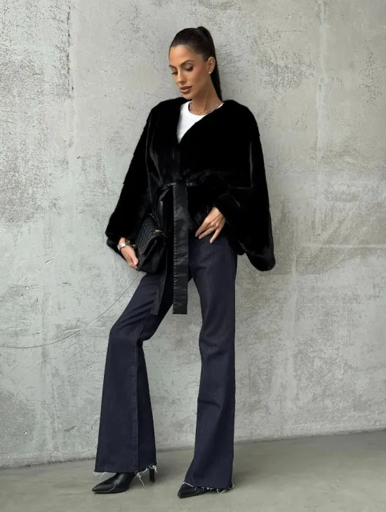 Черная натуральная женская норковая шуба - фото 4